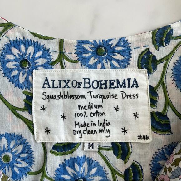 Alix of Bohemia Squash blossom Dress Size M Turqoise patchwork whimsical floral - Picture 3 of 13